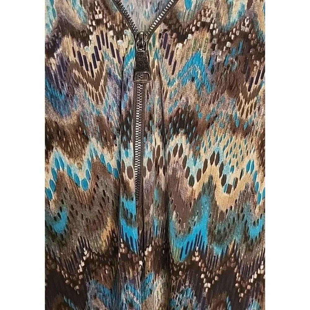 Women's Ariella Large Dress Zip Up Brown Tan Turquoise Boho Retro Chic Fall - Picture 2 of 9